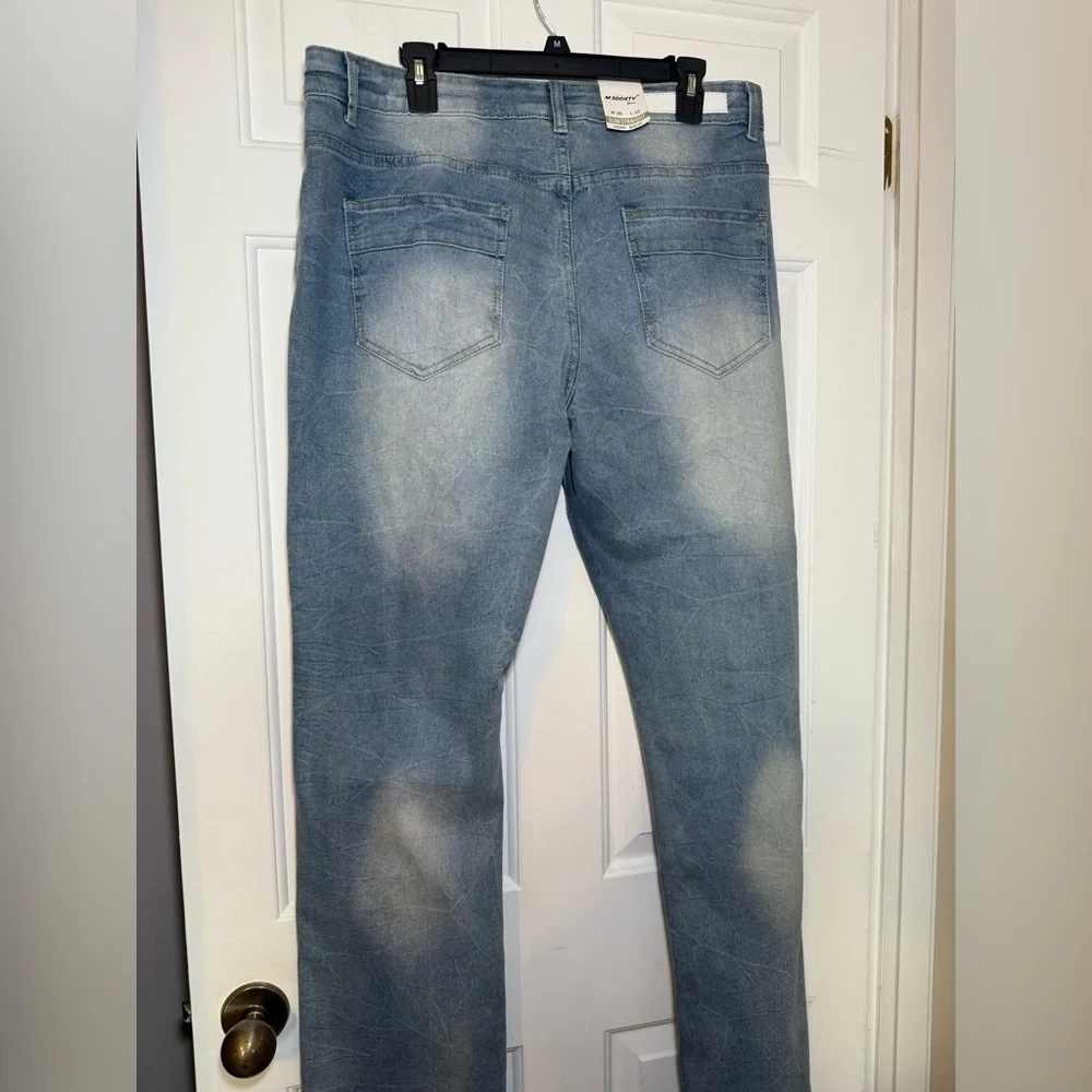 M. Society Jeans Men’s 36X32 Distressed Slim Straight Fit Super Stretch NWT